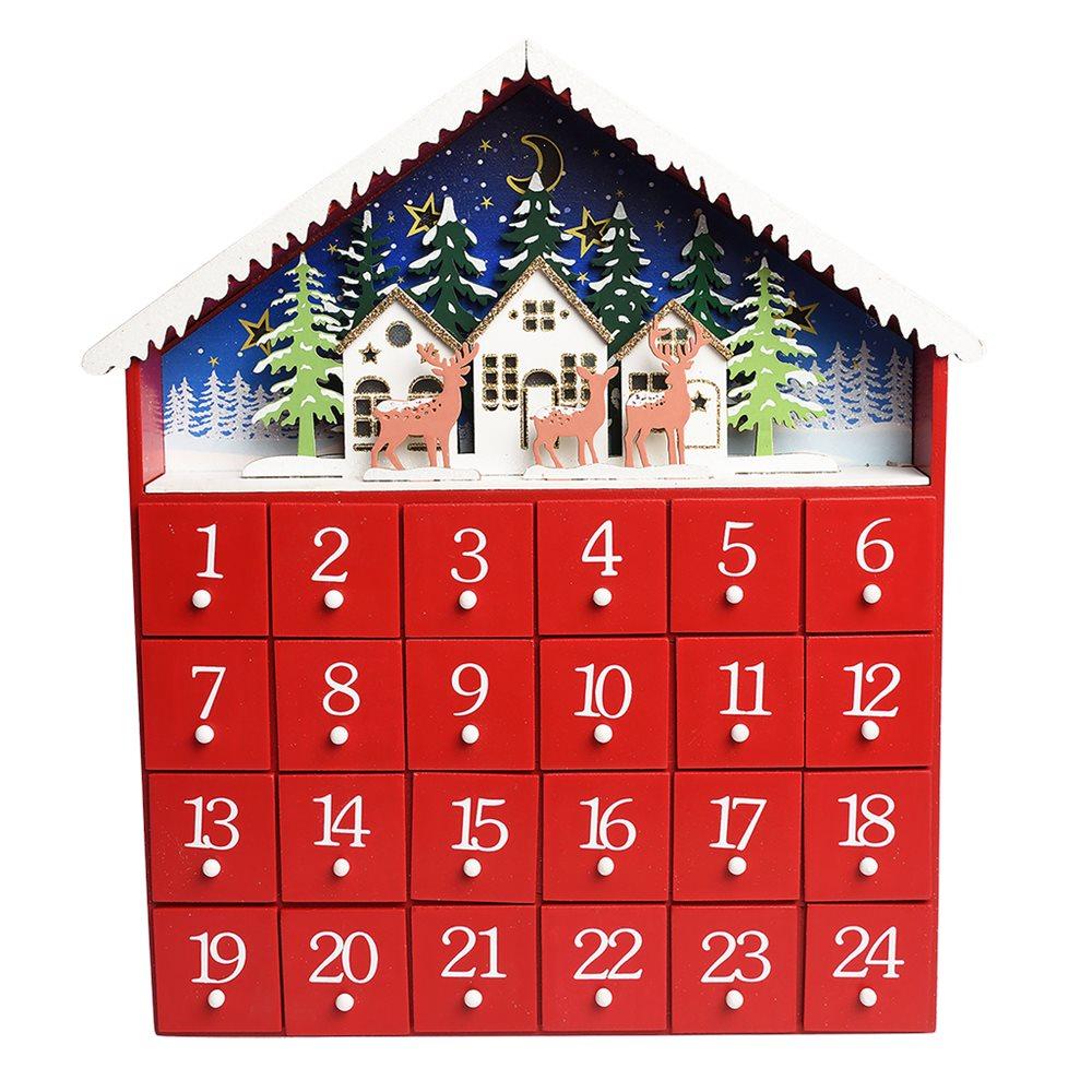 Advendikalender puidust Red House, LED valgustiga 