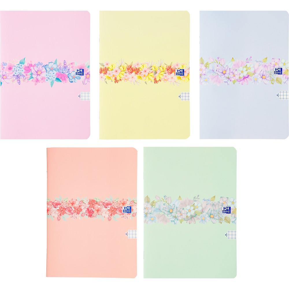 Kaustik A4 ruut 5x5, 60 lehte OXFORD Flowers pastell, assortii