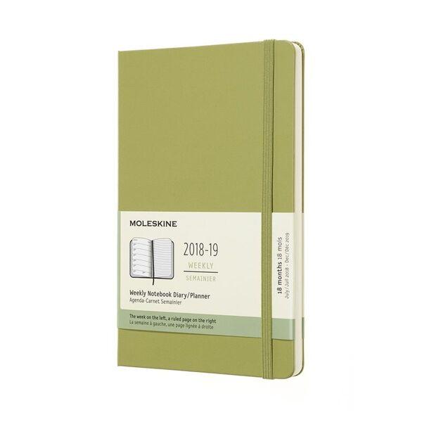 MOLESKINE 2018-19 18M WEEKLY NOTEBOOK LARGE LICHEN GREEN HARD COVER