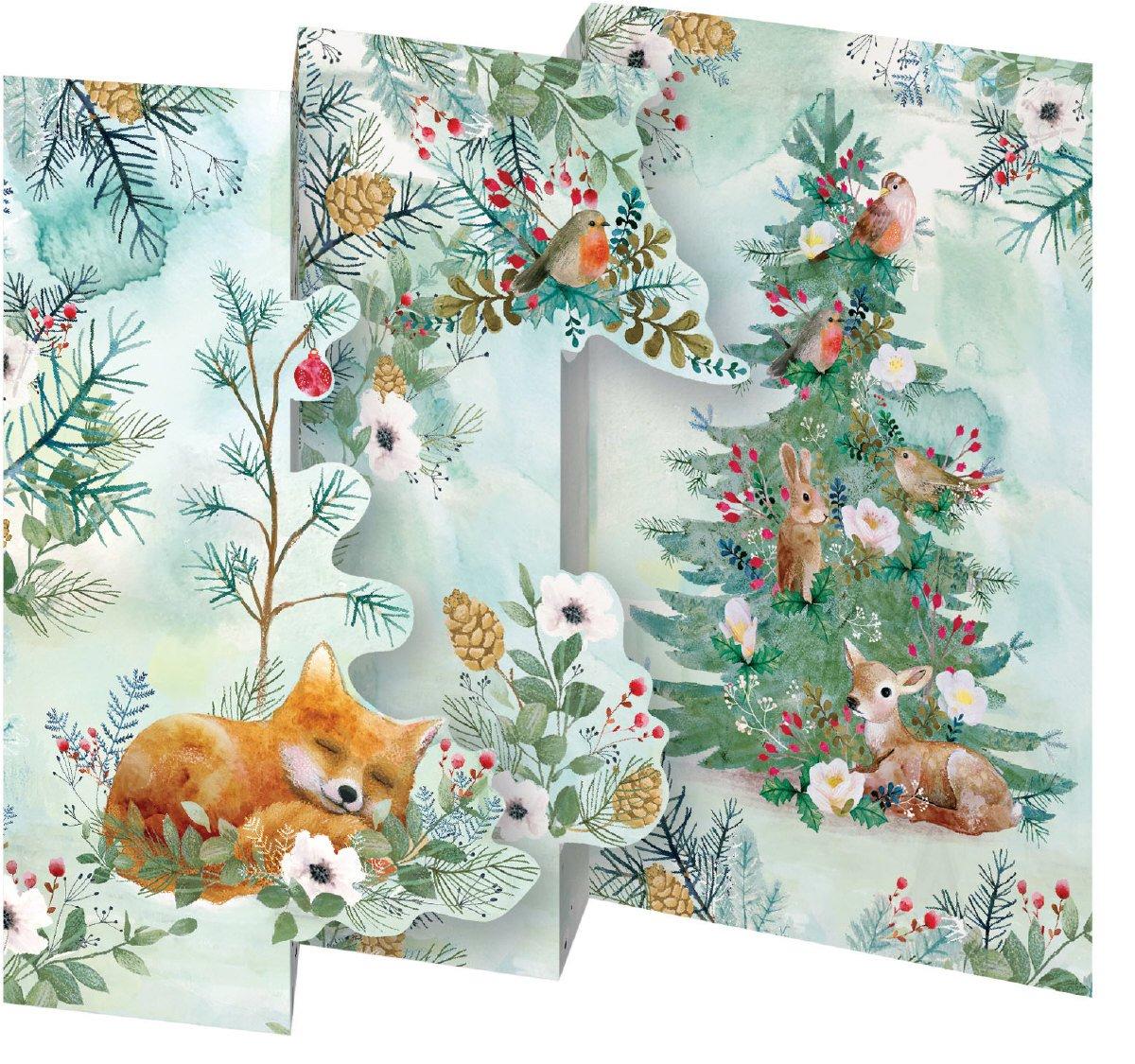 Jõulukaartide komplekt Tri-fold, Little Fox & Tree, 5tk