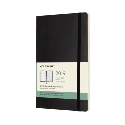 2019 Moleskine 12M Weekly Diary Large Black Soft Cover