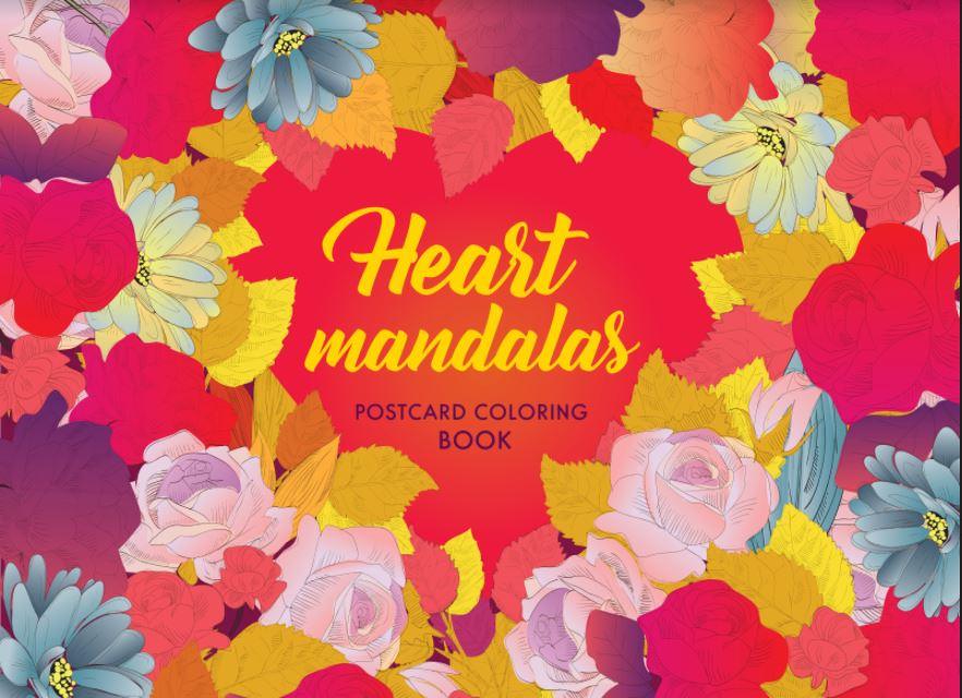 Heart Mandalas. Postcard Coloring Book