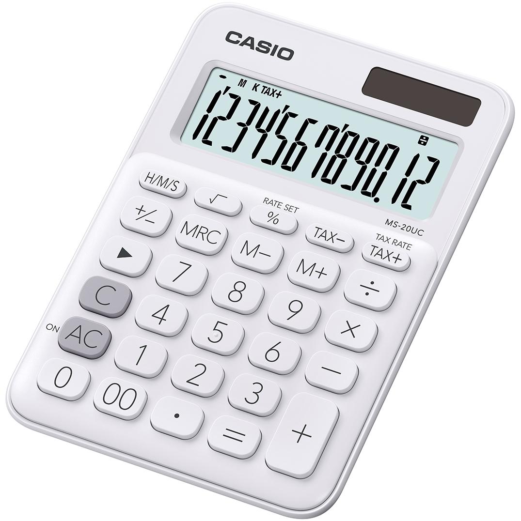 Lauakalkulaator Casio MS-20UC-White - 12 kohaline, tava- ja päikesepatarei, 110gr, 23x106x150mm, Casio loogika