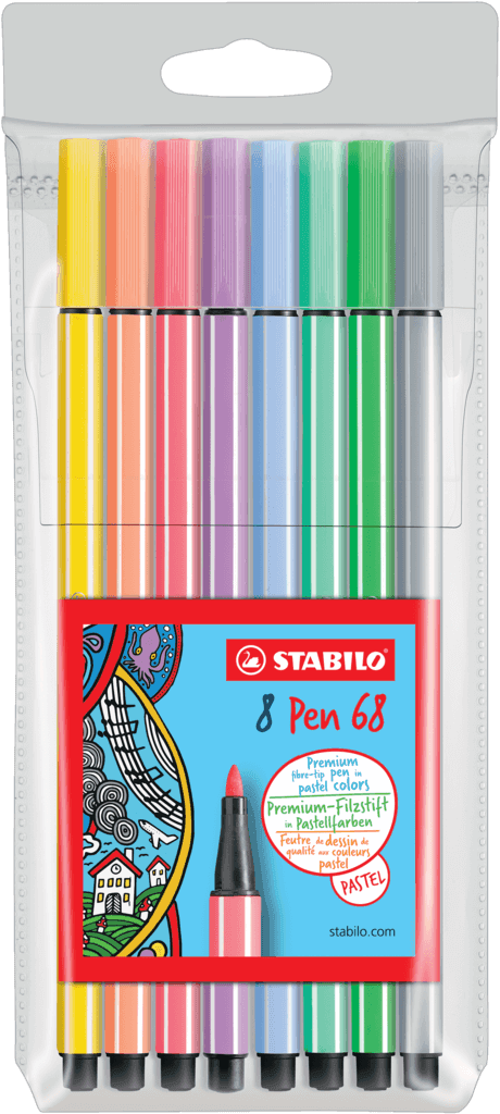 Viltpliiatsid Stabilo Pen 68 , pastelltoonid, 8 värvi pakis
