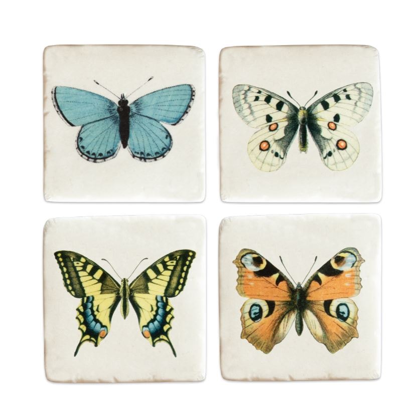Klaasialuste komplekt Vintage Butterflies, 4tk