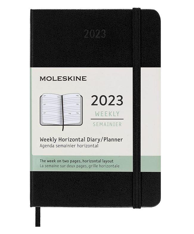 Moleskine 12m (2023) weekly horizontal diary, Pocket, black, hard cover