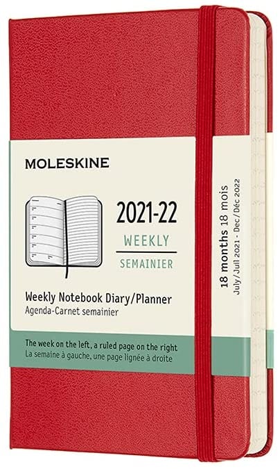 Moleskine 18M (07.21-2022) Weekly Notebook Pocket, SCARLET RED