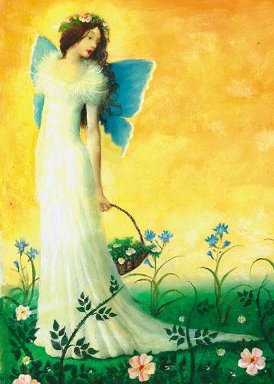 Õnnitluskaart White Flower Fairy With Butterflies