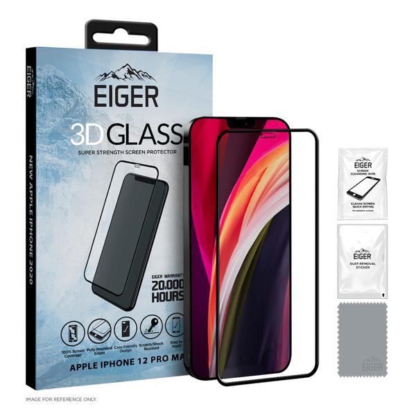 EKRAANI KAITSEKLAAS EIGER 3D FULLSCREEN GLASS IPHONE 12 PRO MAX 6.7" (2020), MUST