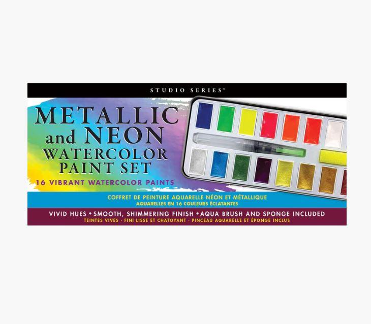 Studio Series vesivärvid Metallic & Neon Watercolors, 16 värvi