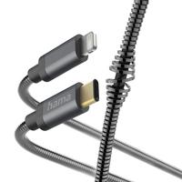 USB-kaabel USB-C ->Lightning Hama Metal 1.5m tumehall/hõbedane USB2.0 480Mbps, max 3A, MFI-certified for for Apple iPhone/iPad